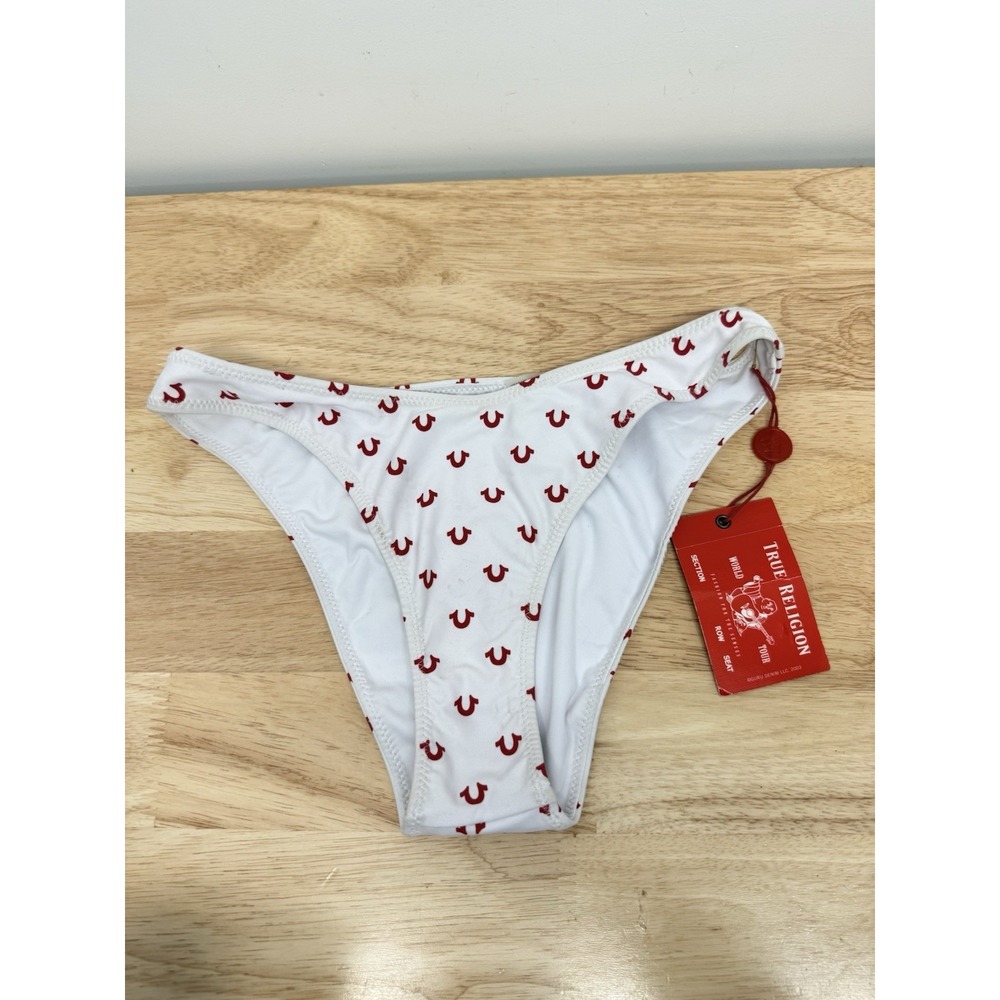True Religion Womens Large Raven Red White‎ Bikini Bottom New Brief Cheeky #11